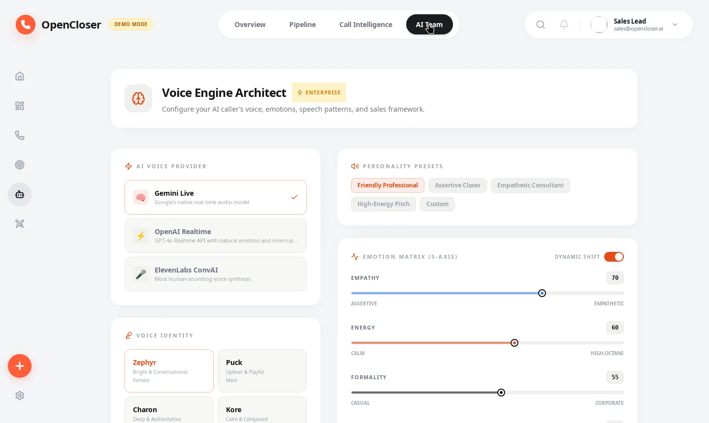 OpenCloser AI Persona Builder — Voice engine architect with emotion matrix