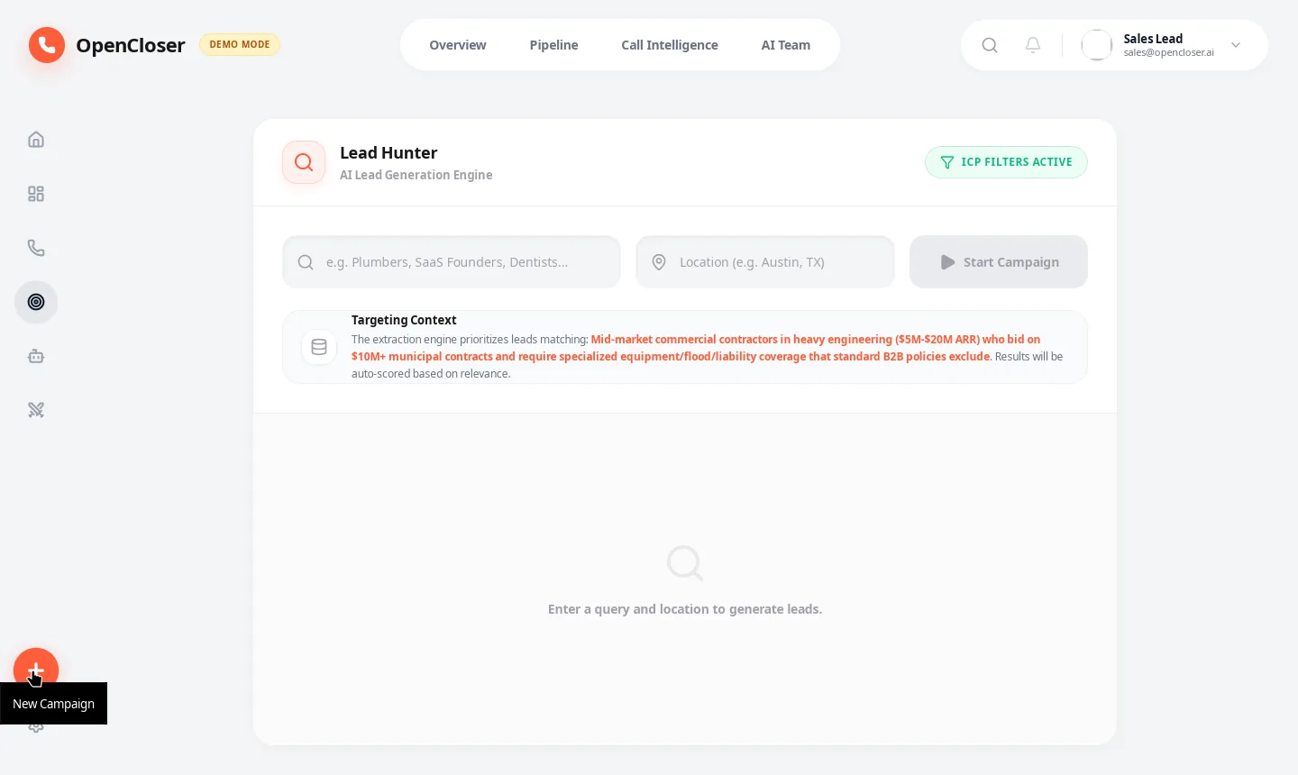 OpenCloser Lead Hunter — AI lead generation with ICP targeting