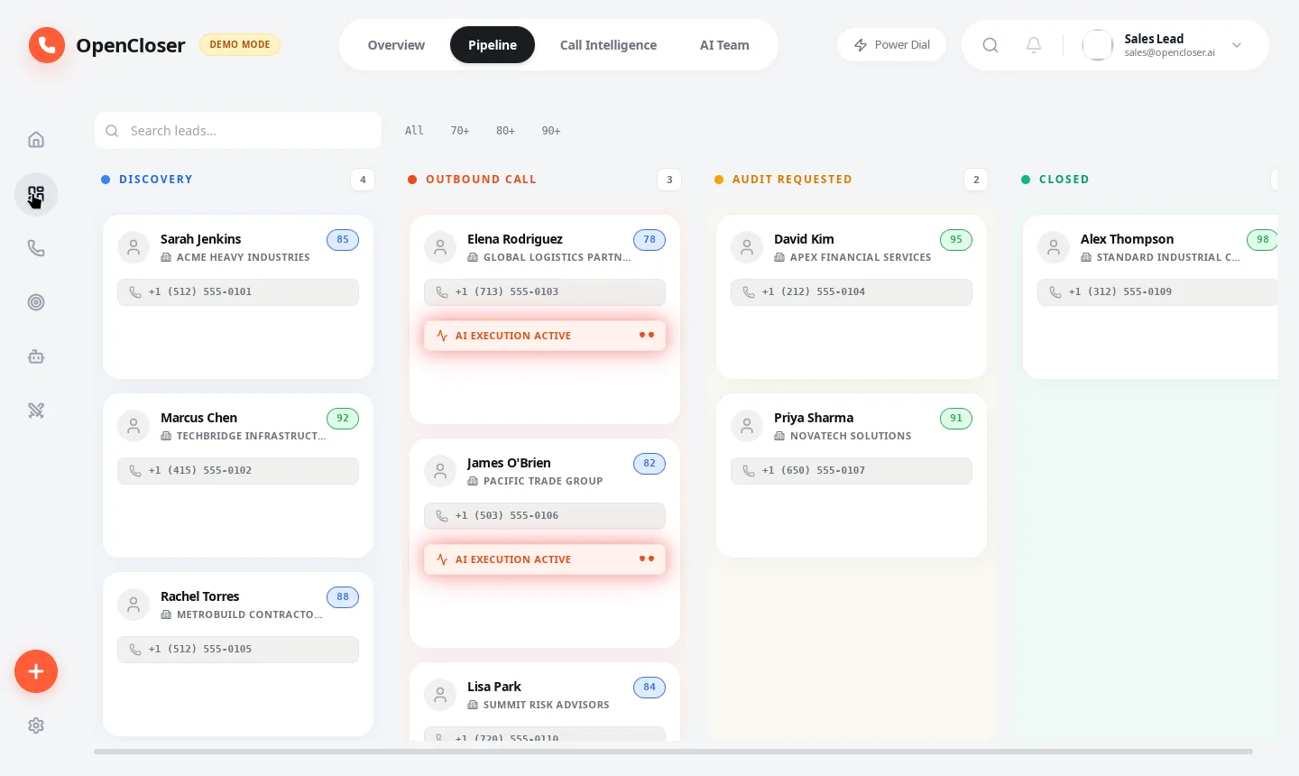 OpenCloser Pipeline — Kanban CRM with AI execution tracking